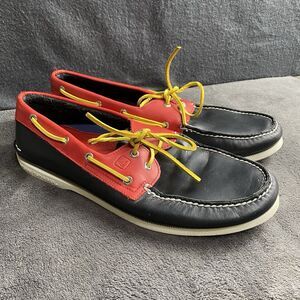 Sperry Men's Gold Cup Original Boat Shoe Black Red Yellow String Leather Mens 13